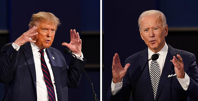 In this combination image of two photos showing both President Donald Trump, left, and former Vice President Joe Biden during the first presidential debate Tuesday, Sept. 29, 2020, at Case Western University and Cleveland Clinic, in Cleveland, Ohio.