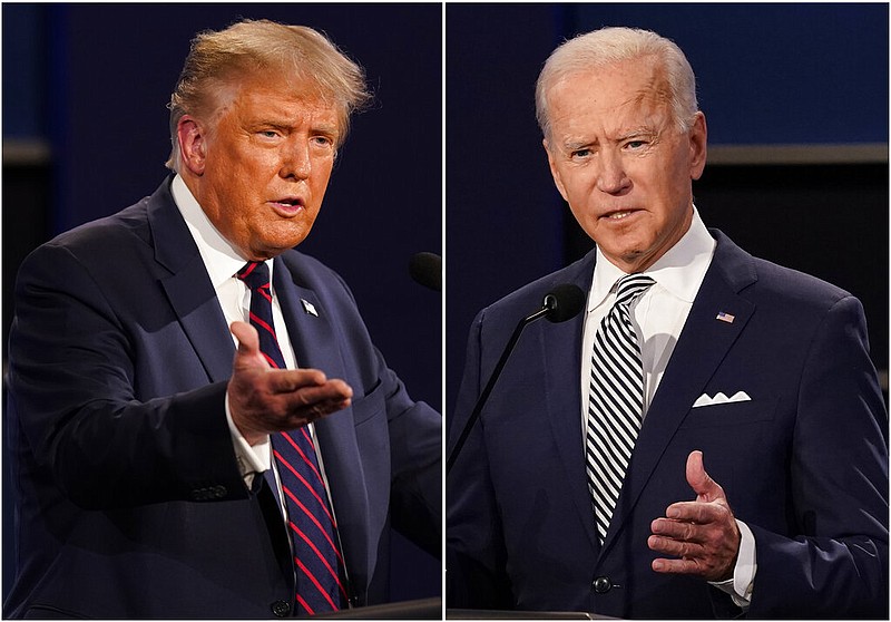 FILE - This combination of Sept. 29, 2020, file photos shows President Donald Trump, left, and former Vice President Joe Biden during the first presidential debate at Case Western University and Cleveland Clinic, in Cleveland, Ohio.