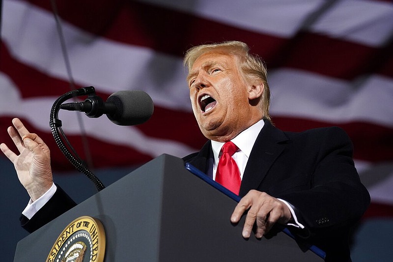 President Donald Trump speaks at a campaign rally at Des Moines International Airport, Wednesday, Oct. 14, 2020, in Des Moines, Iowa. (AP Photo/Alex Brandon)

