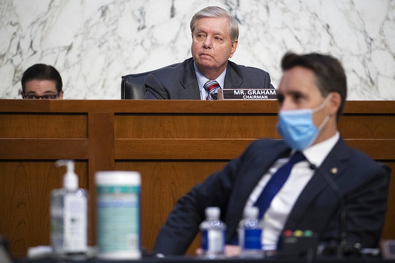 Sen. Lindsey Graham, R-S.C., during the confirmation hearing for Supreme Court nominee Amy Coney Barrett, before the Senate Judiciary Committee, Thursday, Oct. 15, 2020, on Capitol Hill in Washington.