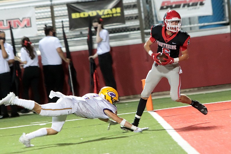 Fort Smith Northside’s Walker Catsavis (right) is excelling at receiver in his first year on the varsity squad.
(Special to the NWA Democrat-Gazette/Glenn Gilley)