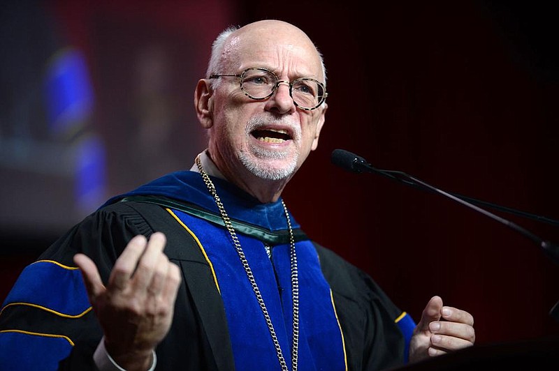 University of Arkansas chancellor Joseph Steinmetz speaks Saturday, Dec. 21, 2019, during the University of Arkansas Fall Commencement in Bud Walton Arena on the university campus in Fayetteville in this file photo.(NWA Democrat-Gazette/ANDY SHUPE)