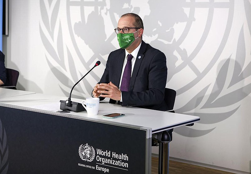 Dr. Hans Kluge, head of the World Health Organization’s Europe office, urged governments to be “uncompromising” in controlling the spread of the coronavirus during a virtual news conference Thursday in Copenhagen, Denmark. Kluge warned that even more drastic steps might be needed in such “unprecedented times.” More photos at arkansasonline.com/1016virus/.
(AP//World Health Organization/David Barrett)