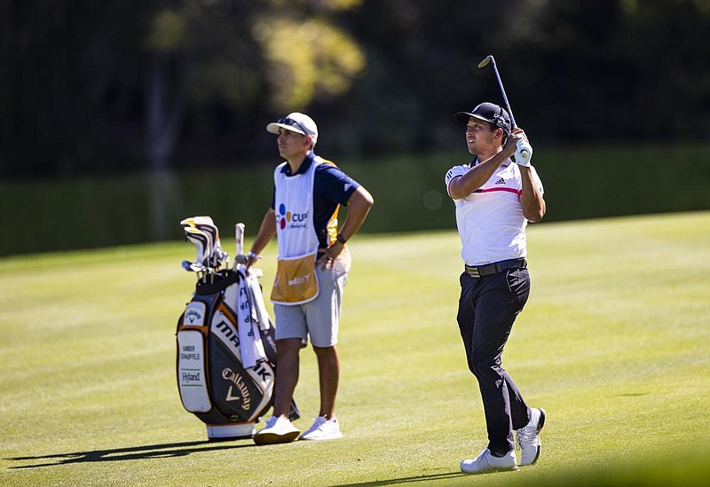 Xander Schauffele made seven birdies over an eight-hole stretch in shooting a 29 on the back nine and a second-round 64 in taking the lead at the CJ Cup.
(AP/Las Vegas Review-Journal/Chase Stevens)