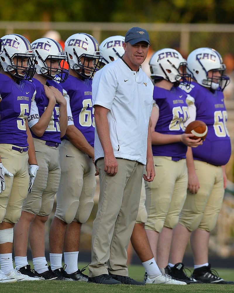 Tommy Shoemaker leads Central Arkansas Christian against Lo- noke in a 4A-2 Conference game Friday night at Mustang Moun- tain in North Little Rock. Central Arkansas Christian (7-0) and Lonoke (6-1) are both 4-0 in conference play. 
(Special to the Democrat-Gazette/Jimmy Jones) 