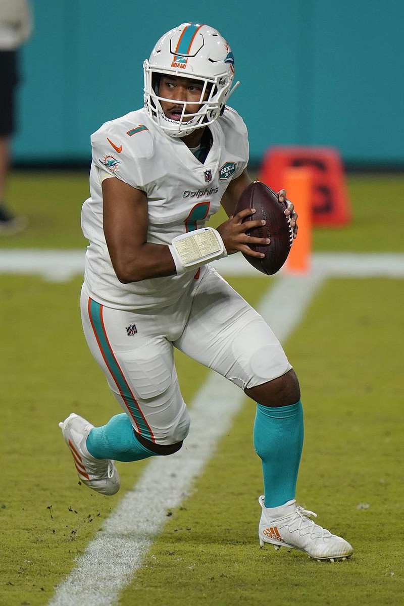 Tua Tagovailoa will make his first career start Nov. 1 when the Miami Dolphins host the Los Angeles Rams. (AP Photo/Lynne Sladky) 