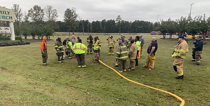 Firefighters gather at the Family Church in White Hall on Saturday, Oct. 24, 2020, for the Jefferson County Mutual Aid Association’s Field Training Day. More than 35 Jefferson County firefighters attended.