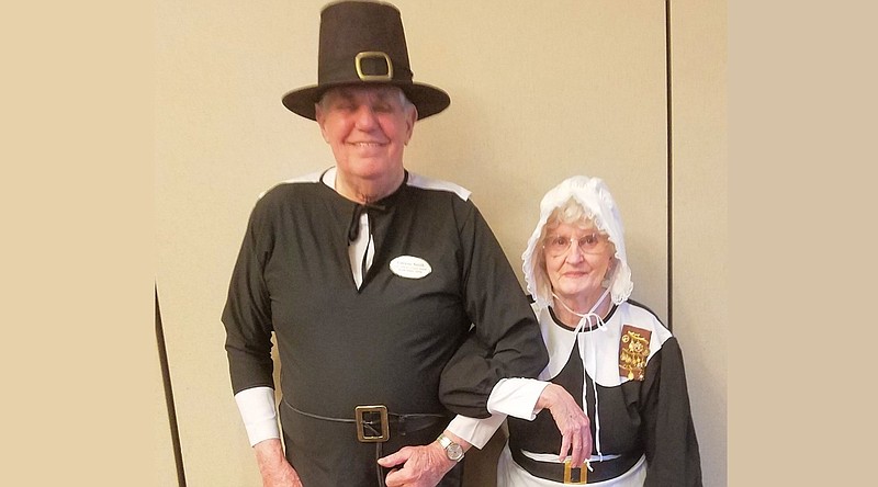 Eugene Smith and Mary Jean Hall portray early Pilgrims at a recent Sons and Daughters of the Pilgrims meeting.