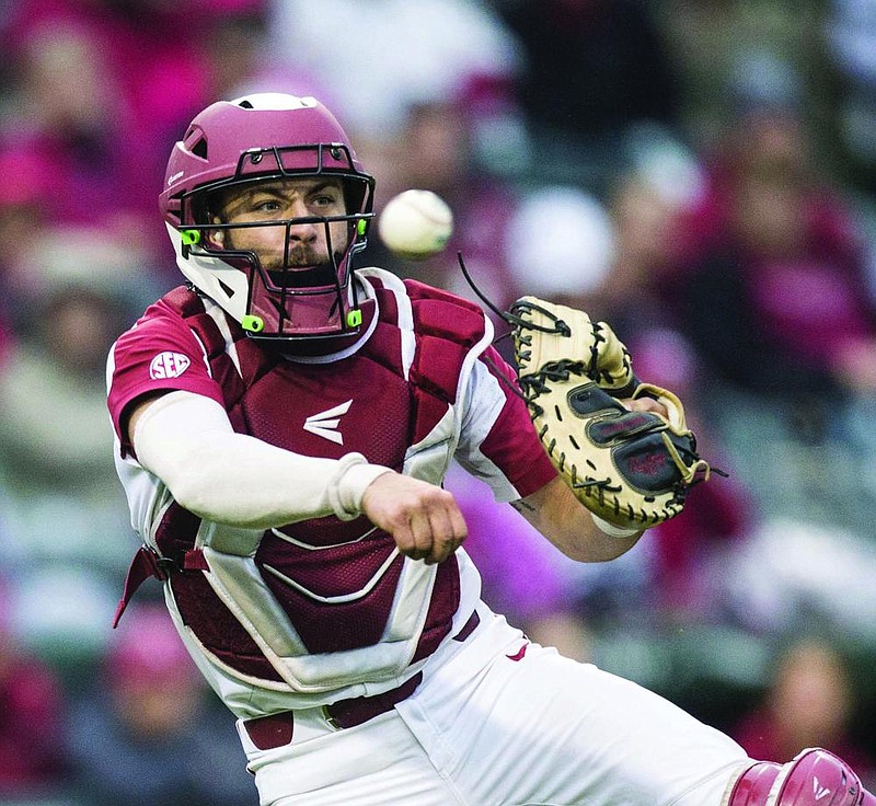 Arkansas catcher Casey Opitz hit .350 in the team’s intrasquad World Series as he gears up for another season with the Razorbacks. Opitz was not picked in last summer’s five-round Major League Baseball Draft.
(NWA Democrat-Gazette file photo)
