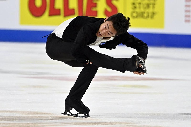 Nathan Chen of the United States competes during men’s short program in the International Skating Union Grand Prix of Figure Skating Series in Las Vegas. Chen landed five quadruple jumps over two programs in his first competition in nine months en route to easily winning his record-tying fourth consecutive Skate America. 
(AP/David Becker) 