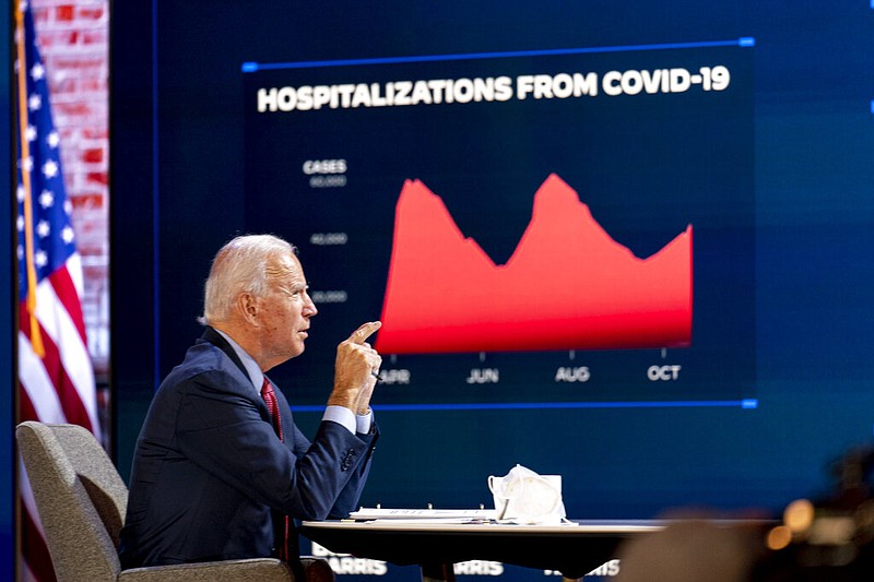 Democratic presidential candidate former Vice President Joe Biden speaks during a virtual public health briefing at The Queen theater in Wilmington, Del., Wednesday, Oct. 28, 2020.