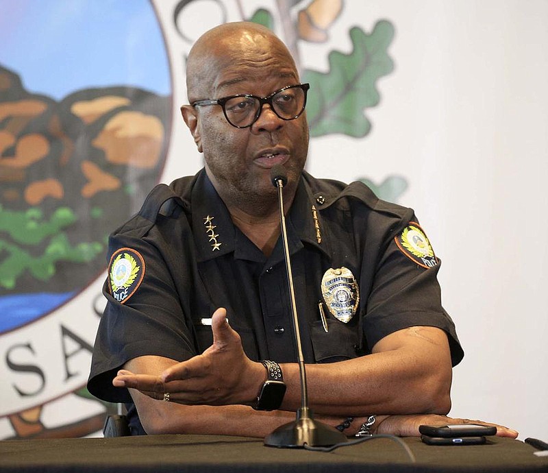Little Rock Police Chief Keith Humphrey answer questions during a press conference Wednesday June 3, 2020 in downtown Little Rock. (Arkansas Democrat-Gazette/Staton Breidenthal)