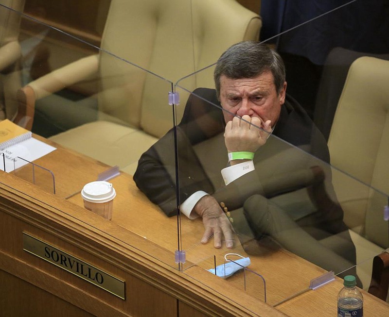 FILE - Rep. Jim Sorvillo, R-Little Rock, sits in the House chamber during a meeting of the House caucus. (Arkansas Democrat-Gazette/Staton Breidenthal)