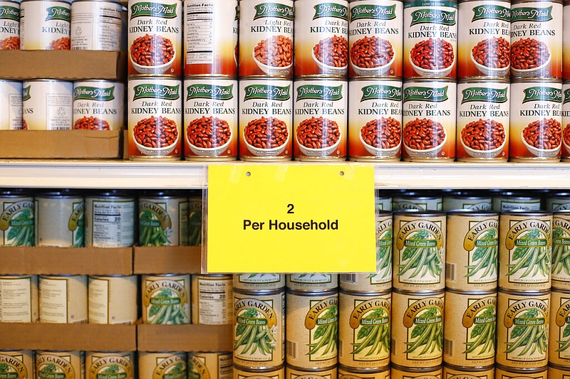 Canned goods are shown at the Brightmoor Connection Food Pantry in Detroit in this March 23, 2020, file photo.