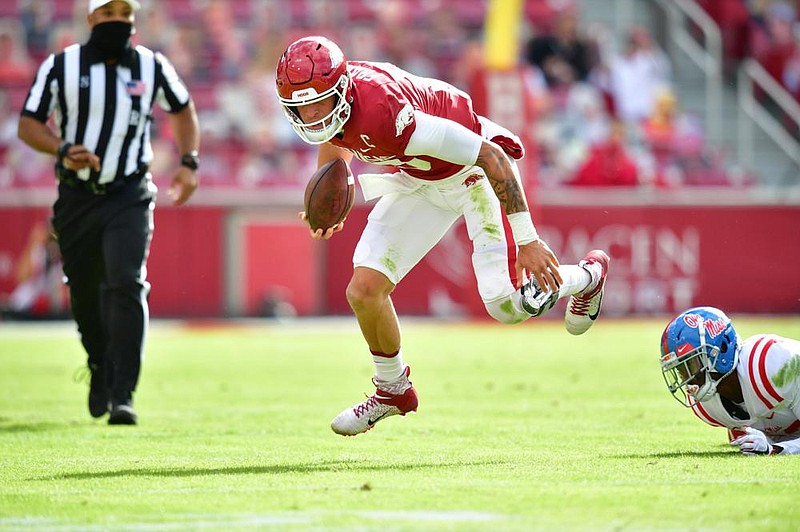 Senior quarterback Feleipe Franks leads Arkansas against Tennessee tonight at Reynolds Razorback Stadium in Fayetteville. The Razorbacks and Volunteers have not played in Fayetteville since 2011, and Arkansas has won the past two games in the series.
(University of Arkansas/Walt Beazley)