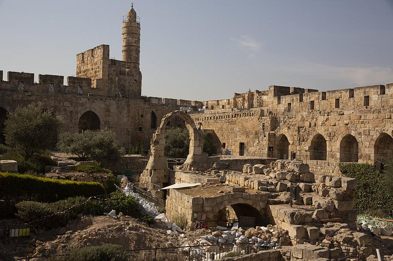 Construction material lies on the grounds at the Tower of David Museum in the Old City of Jerusalem on Oct. 28. Jerusalem’s ancient citadel is devoid of tourists due to the pandemic and undergoing a massive restoration and conservation project.
(AP/Maya Alleruzzo)