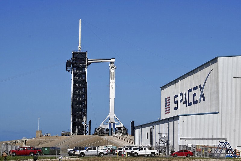 A SpaceX Falcon 9 rocket, with the company's Crew Dragon capsule attached, sits on the launch pad at Launch Complex 39A of the Kennedy Space Center in Cape Canaveral, Fla., on Friday, Nov. 13, 2020.