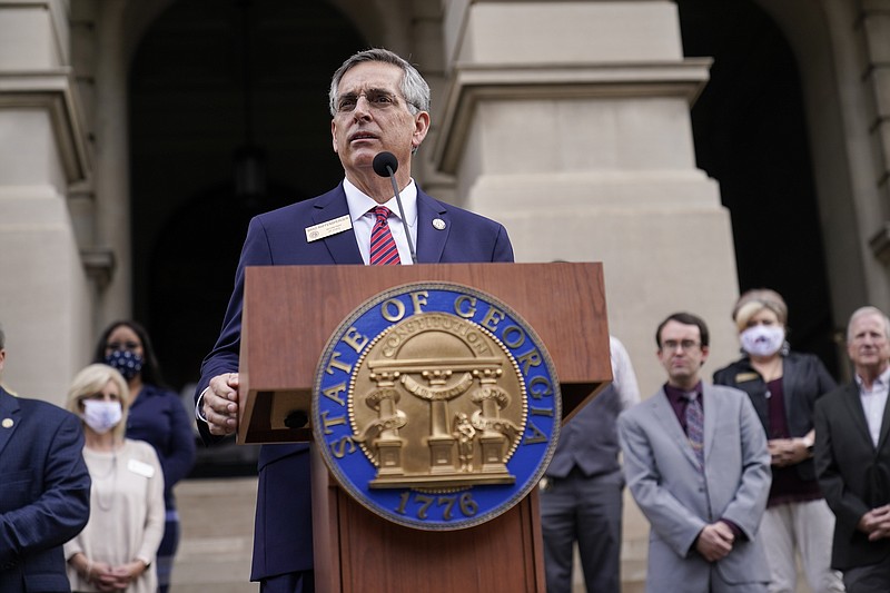 Georgia Secretary of State Brad Raffensperger speaks during a news conference on Wednesday, Nov. 11, 2020, in Atlanta. Georgia election officials have announced an audit of presidential election results that will trigger a full hand recount.