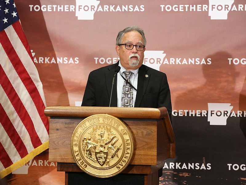 Secretary of Health Dr. Jose Romero speaks during the weekly COVID-19 press briefing on Tuesday, Nov. 10, at the state Capitol in Little Rock. (Arkansas Democrat-Gazette/Thomas Metthe) story.lead_photo.caption