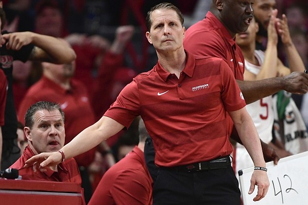 Arkansas Coach Eric Musselman said while the Razorbacks open the season against Mississippi Valley State on Wednesday, he still is not sure about a starting lineup.
 (AP Photo/Michael Woods)