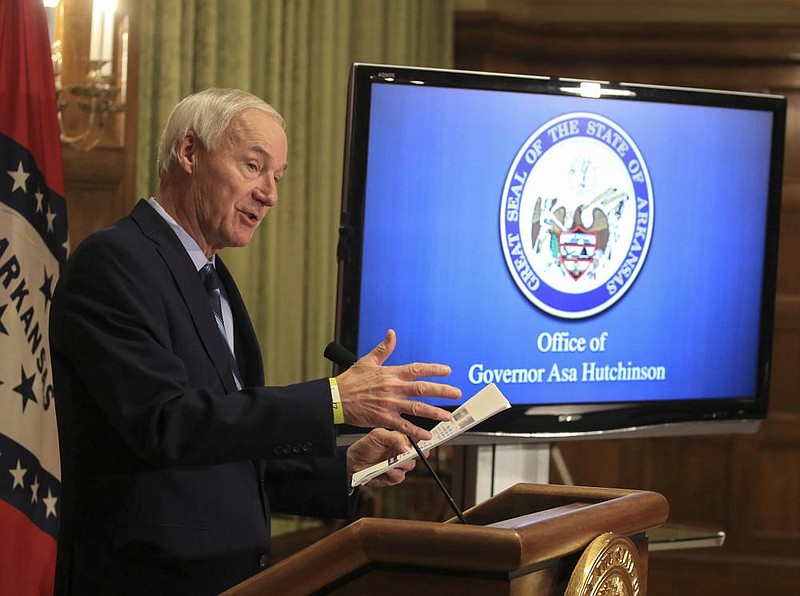 Governor Asa Hutchinson speaks Tuesday Nov. 17, 2020 in Little Rock during his weekly covid-19 press conference at the state Capitol. More photos at arkansasonline.com/1118governor/. (Arkansas Democrat-Gazette/Staton Breidenthal)