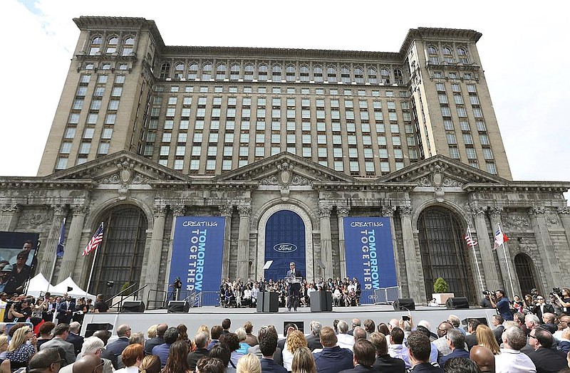 Ford Motor Co. Executive Chairman Bill Ford speaks in 2018 outside the Michigan Central train station in the Corktown neighborhood of Detroit. Ford has been renovating the 500,000-square-foot structure as part of its innovation campus.
(AP)