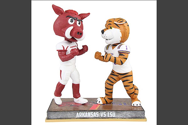 A bobblehead commemorating the Arkansas-LSU football game was unveiled by the National Bobblehead Hall of Fame and Museum.