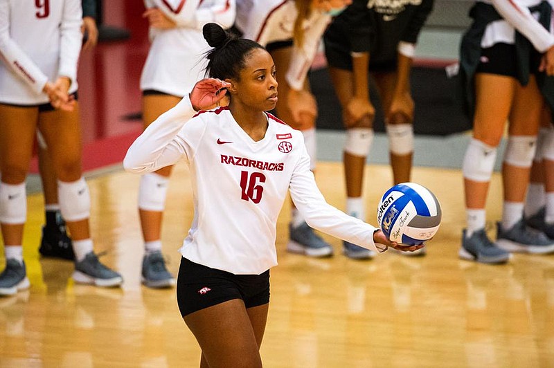 Arkansas senior Devyn Wheeler, who ranks third in the SEC with a hitting percentage of .430, became a key part of a strong finish for the Razorbacks in the fall portion of the season. (University of Arkansas/Kevin Snyder) 
