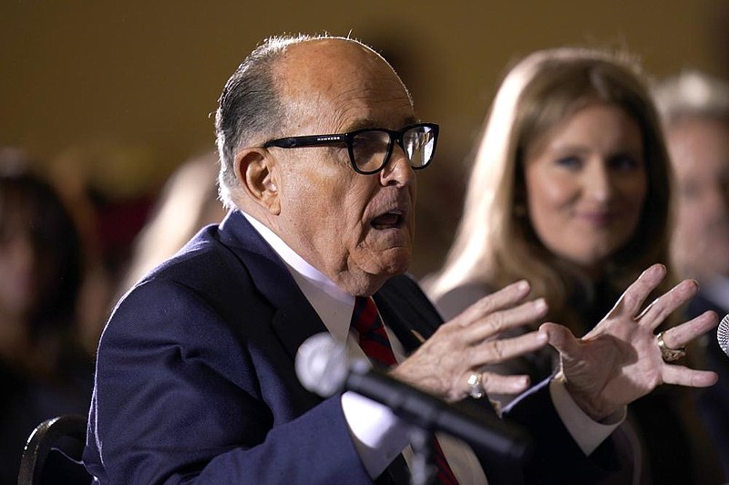 Former Mayor of New York Rudy Giuliani, a lawyer for President Donald Trump, speaks Wednesday at a hearing of the Pennsylvania state Senate Majority Policy Committee in Gettysburg.
(AP/Julio Cortez)