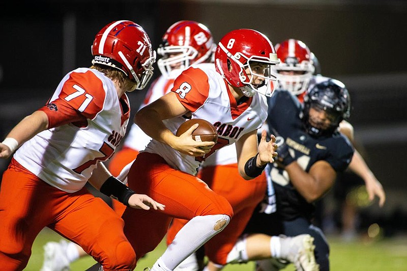 North Little Rock will have to find a way to stop Cabot quarterback Tyler Gee when the teams meet tonight in a Class 7A semifinal at Charging Wildcat Stadium. Gee has thrown for 2,912 yards and 30 touchdowns to lead the Panthers this season.
(Special to NWA Democrat-Gazette/ David Beach)