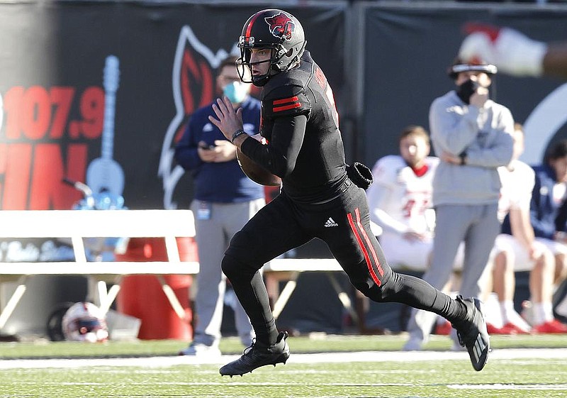 FILE — Arkansas State quarterback Layne Hatcher (3) runs the ball during the second quarter of the Red Wolves' 38-31 loss at Centennial Bank Stadium in Jonesboro in this Nov. 28, 2020 file photo. 
(Arkansas Democrat-Gazette/Thomas Metthe)