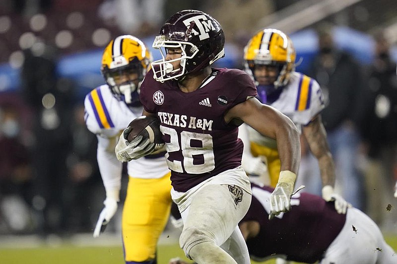 Texas A&M running back Isaiah Spiller rushed for 141 yards and a touchdown Saturday night during the No. 5-ranked Aggies’ victory over LSU in College Station, Texas.
(AP/Sam Craft)