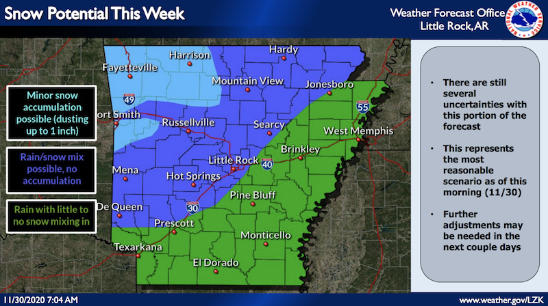 Bitter Cold Temperatures Possible Snow Forecast In Arkansas This Week