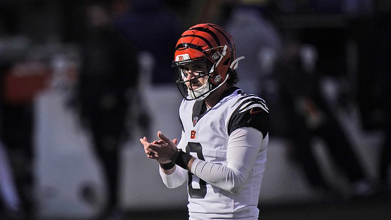 Cincinnati Bengals quarterback Brandon Allen is shown during warm-ups before an NFL football game against the New York Giants, Sunday, Nov. 29, 2020, in Cincinnati. (AP Photo/Bryan Woolston)