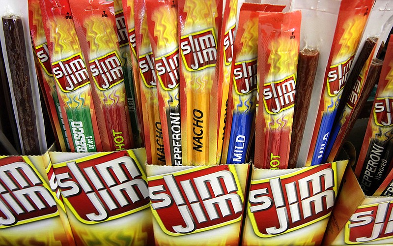 Slim Jim beef sticks stand on a shelf at a Shell gas station mini-mart in Bainbridge Township, Ohio, in this March 2010 file photo.