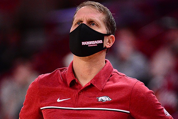 Arkansas coach Eric Musselman is shown during a game against Texas-Arlington on Wednesday, Dec. 2, 2020, in Fayetteville. Arkansas coach Eric Musselman is shown during a game against Texas-Arlington on Wednesday, Dec. 2, 2020, in Fayetteville.