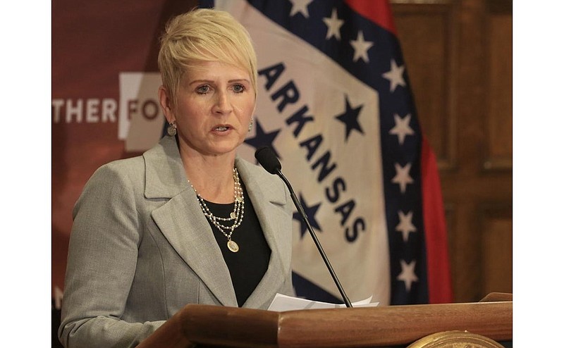 Ivy Pfeffer, deputy commissioner of the Arkansas Department of Education, speaks Tuesday, Dec. 1, 2020 in Little Rock during the weekly covid-19 update at the state Capitol.