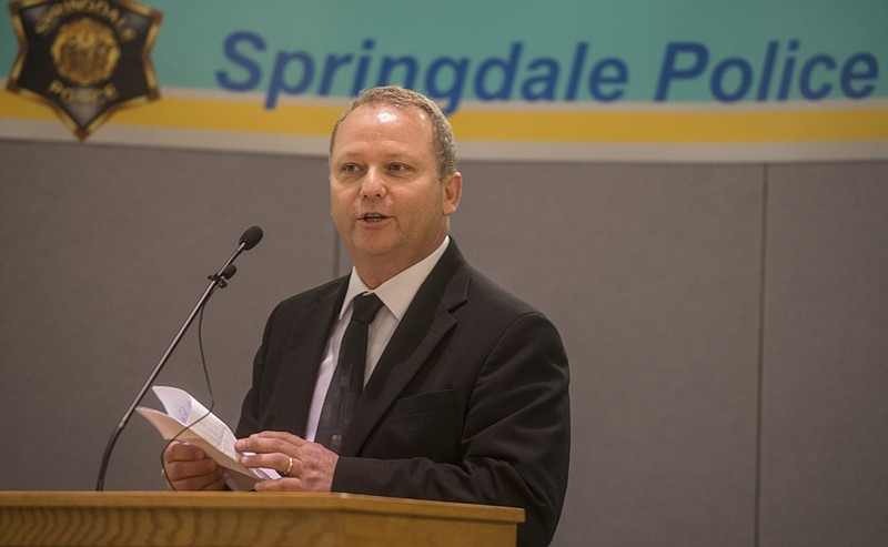 Springdale Police Chief Mike Peters is shown at Springdale City Hall in this September 2015 file photo.