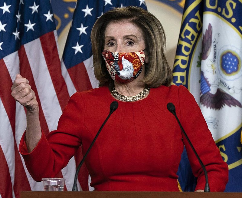 House Speaker Nancy Pelosi holds her weekly briefi ng Friday on Capitol Hill. She and Senate Majority Leader Mitch McConnell have resumed negotiations on a coronavirus relief package.
(AP/Jacquelyn Martin)