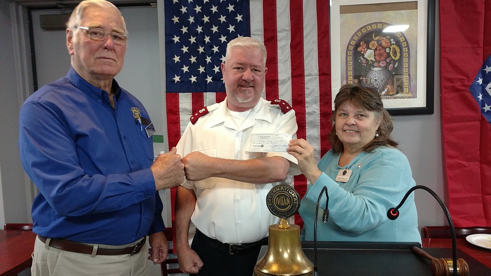 Capt. Jason Perdieu, corps officer for the Salvation Army, spoke recently at a meeting of the Civitan Club. Pictured from left are Frank Hash, Civitan president; Perdieu; and Janelle Williams, Civitan president-elect.