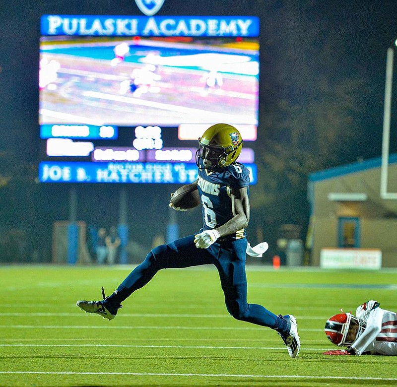 Pulaski Academy running back Joe Himon has rushed for 2,003 yards and 22 touchdowns this season while catching 76 passes for 954 yards and 9 more touchdowns.
(Special to the Democrat-Gazette/Jimmy Jones)