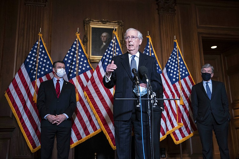 Senate Majority Leader Mitch McConnell of Kentucky, speaks during a news conference following a weekly meeting with the Senate Republican caucus, Tuesday, Dec. 8. 2020 at the Capitol in Washington.