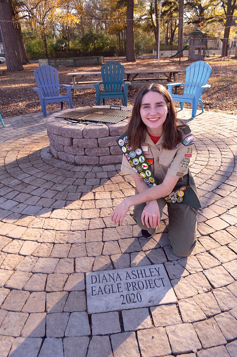 Diana Ashley, the first female Eagle Scout in Arkansas, designed and helped build the fire-pit plaza at Conway First Baptist Church. The church previously dedicated the park, in part, to the memory of her brother Daniel, an Eagle Scout who died in 2015 in a car accident. Her brother David is an Eagle Scout, too, and her parents are longtime Scout leaders.