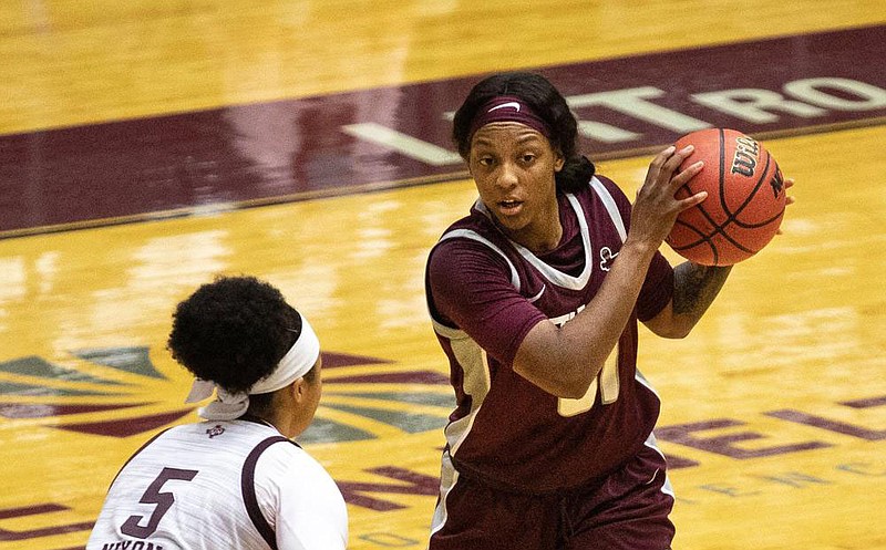Junior forward Brianna Crane, who is averaging 12.2 points and 3.8 rebounds this season, is among a handful of transfers who have helped UALR get off to a 4-2 start as it prepares to host the University of Arkansas at 2 p.m. today at the Jack Stephens Center in Little Rock.
(Arkansas Democrat-Gazette/Justin Cunningham)