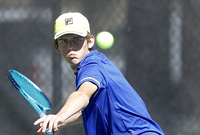Collin Matthews of Rogers is the NWADG Boys Singles Tennis Player of the Year after winning Overall and Class 6A state tournament championships. He also led the Mounties to the team title in Class 6A.