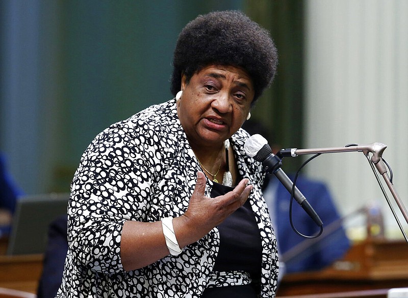 FILE - In this June 10, 2020, file photo, Assemblywoman Shirley Weber, D-San Diego, calls on members of the Assembly to approve a measure at the Capitol in Sacramento, Calif. Weber, was named on Tuesday, Dec. 22, 2020, by picked Gov. Gavin Newsom to be Caliofornia Secretary of State.