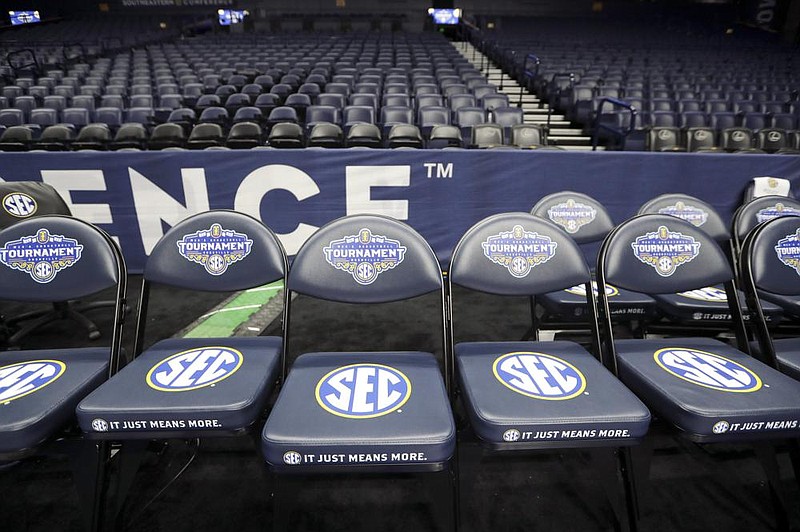 Bridgestone Arena sits empty after men’s basketball games were canceled at the SEC Tournament on March 12 in Nashville, Tenn.
(AP/Mark Humphrey)