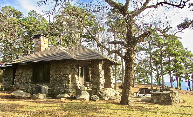 Rustic cabins at Mount Nebo State Park provide views of the Arkansas River Valley. (Special to the Democrat-Gazette/Marcia Schnedler)