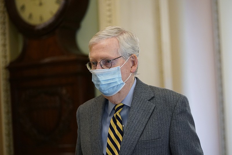 FILE - In this Dec. 30, 2020, file photo Senate Majority Leader Mitch McConnell of Ky., walks to the Senate floor on Capitol Hill in Washington. (AP Photo/Susan Walsh, File)