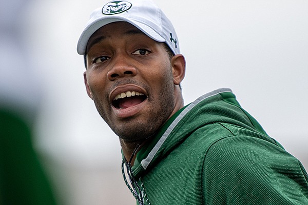 In this undated 2020 photo, Colorado State receivers coach Kenny Guiton is shown during a spring practice in Fort Collins, Colo.